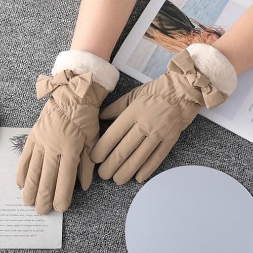 MEGAUK Womens Water Proof Warm Snow Ski Gloves Touchscreen Winter Biking Gloves with Cuff (Khaki, One Size) — view 2