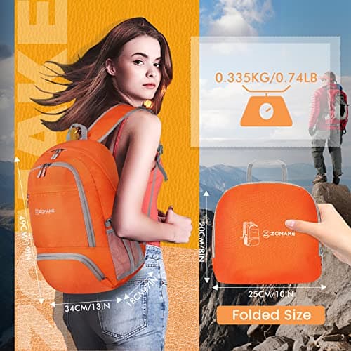 ZOMAKE Lightweight Foldable Backpack Packable Rucksack (30L/Orange) — view 2
