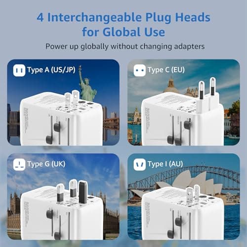 Universal Travel Adapter with 100W PD Fast Charging, Worldwide Travel Plug Adapter with 2 USB-C PD and 2 USB-A Ports QC, International Travel Adaptor for UK US EU AUS, Travel Charger for Laptop — view 4