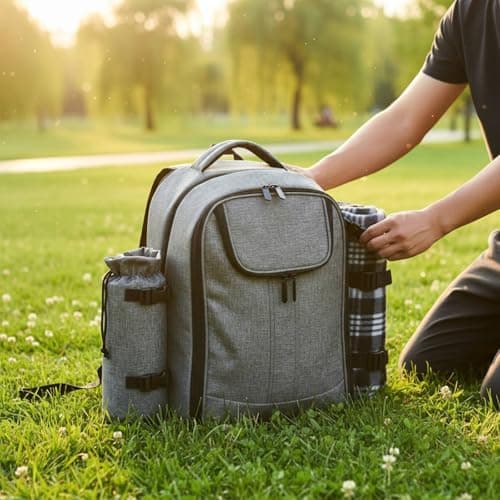 KiBcsLic 4 Person Picnic Set Backpack Two Shoulder Straps Picnic Backpack Complete Outdoor Gear for Camping, Travel — view 4
