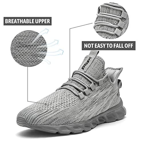CAIQDM Mens Trainers Running Shoes Leisure Sneakers Mesh Walking Gym Tennis Shoes Lightweight Breathable Sports Outdoor Fitness Jogging Grey 10.5 UK — view 3