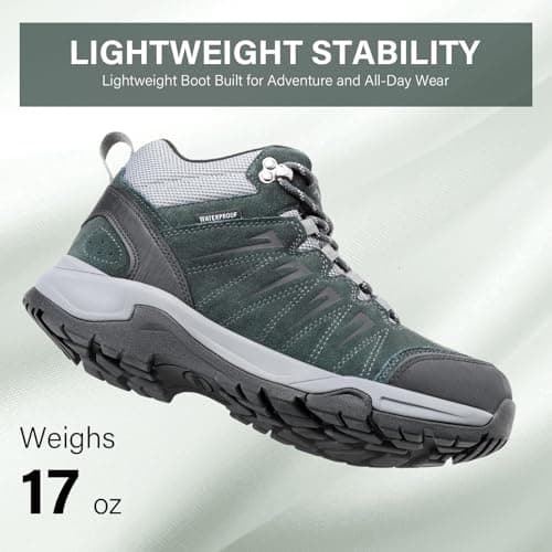 OUTJET Men's Waterproof Hiking Boots Lightweight Comfortable Leather Mid Ankle Outdoor Trekking Boot — view 4