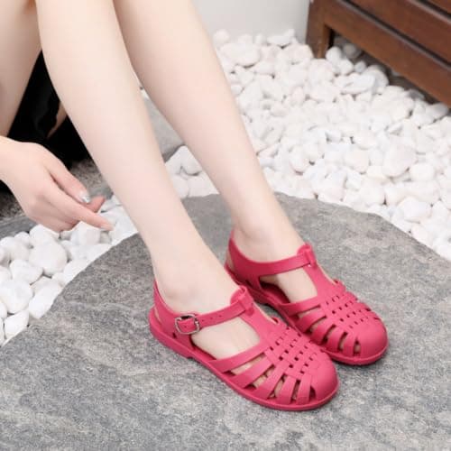 Hixingo Jelly Sandals Women Wide Fit (2043-1 Hot Pink,8) — view 4