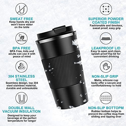 YINJOYI Travel Mug Reusable Coffee Cups Thermal Insulated Vacuum Stainless Steel Tumbler for Hot Cold Drinks (Purple, 510ml) — view 3