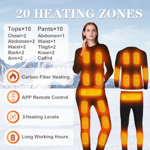 TOVCHEI Heated Thermal Underwear Set with APP Control Smart Electric Heating Long Johns Fleece Lined Base Layer,Black,XL — view 2