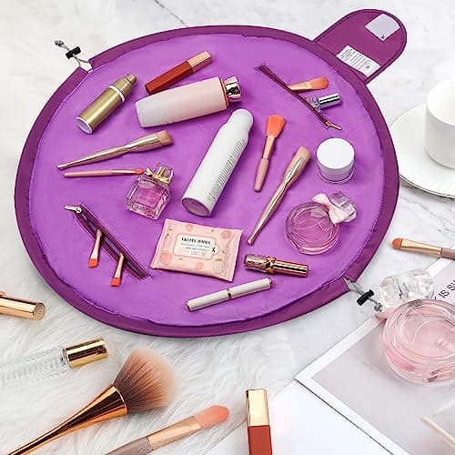 Vavabox Lazy Drawstring Makeup Bag, Flat Lay Cosmetic Bags (Purple) — view 5