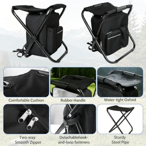 DGSL Folding Camping Chair Backpack with Insulated Cooler, Lightweight Portable Stool for Camping, Fishing, Hiking, Beach and Picnic (Black) — view 5