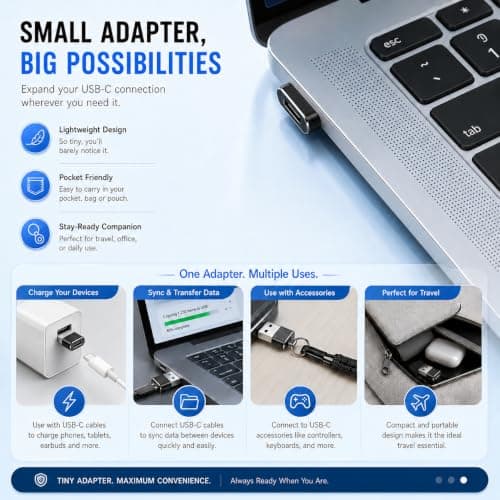 USB C to USB Adaptor 3 Pack, USBC Type C Female to USB A Male OTG Converter, Charger Cable Adapter for iPhone 17 16 15, iWatch 9 8 7, AirPods, iPad Air Mini, MacBook, CarPlay, Galaxy S26 S25 A35 — view 4