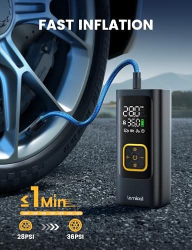 Lamicall Tyre Inflator Cordless Compressor - [6000mAh High-Capacity Battery] 150PSI Electric Air Pump with Digital Pressure Gauge & Auto Shutoff, Portable Pump with LED Light for Car Bike Motorcycle — view 2