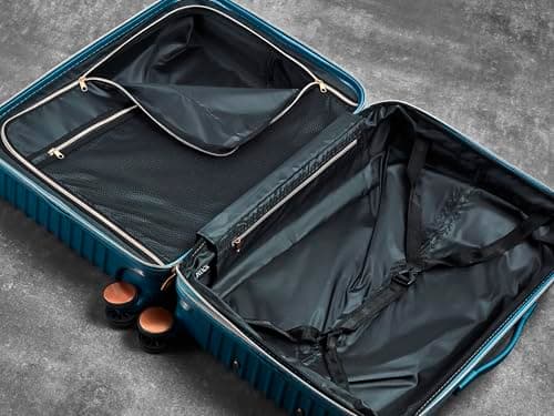 Rock Selene Medium Expandable Hard Shell Hold Suitcase in Blue - Elegant Design, 360 Swivel-Wheels, Telescopic Handle, Metallic Finish, Copper Accents & TSA Combination Lock - 66x45x31cm 3.9KG — view 3