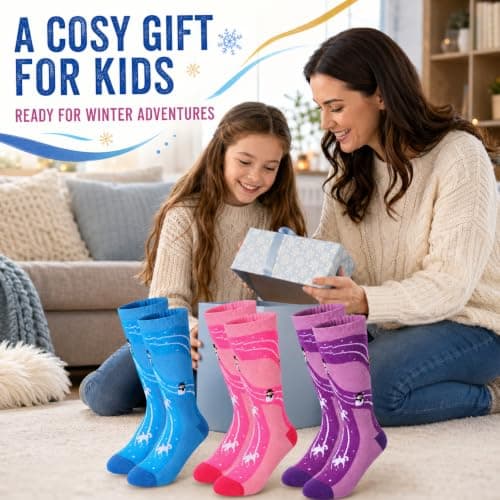 Fjquamitix 3 Pairs Kids Merino Wool Ski Socks Thermal Warm Thick Socks — view 2