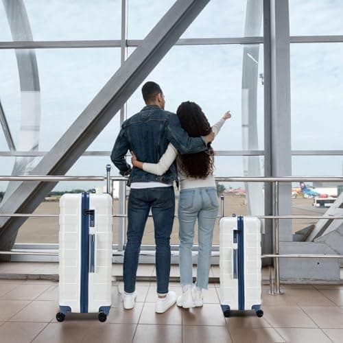 CMY Suitcase Medium Size Hard Shell Lightweight 4 Dual Spinner Wheels Trolley Luggage Suitcase Medium 24" Hold Check in Luggage TSA Combination Lock (White) — view 6