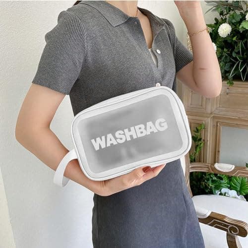 Aucuu 4PCS Clear Toiletry Bag, Wash Bag, Clear PU Makeup Bags, Waterproof Toiletry Travel Bags with Zipper Handle, Portable Airport Cosmetic B-ag for Travel Bathroom Men Women (White) — view 5