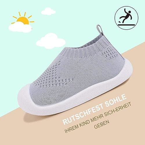 Baby First Walking Shoes 1-4 Years Kid Shoes Boys Girls Trainers Toddler Infant Soft Sole Non Slip Cotton Mesh Lightweight Breathable Slip-on Sneakers Indoor Outdoor Size 6 Grey — view 4