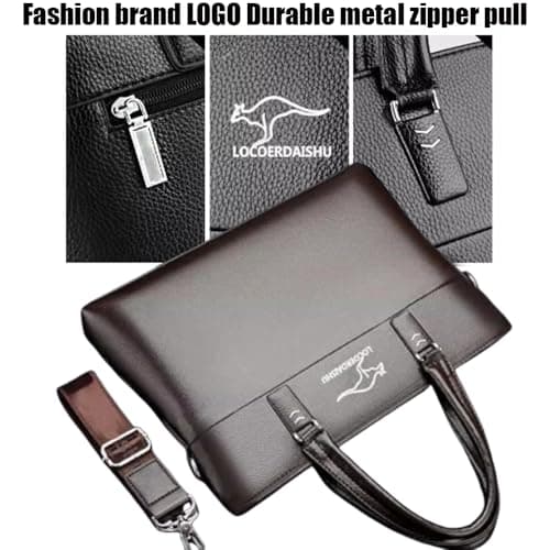 LOCOERDAISHU Genuine Leather Laptop Briefcase Messenger Bag for Men, 14 Inch Laptop Shoulder Bag, Business Travel Crossbody Satchel, Office Work Computer Case with Adjustable Strap (Brown) — view 6