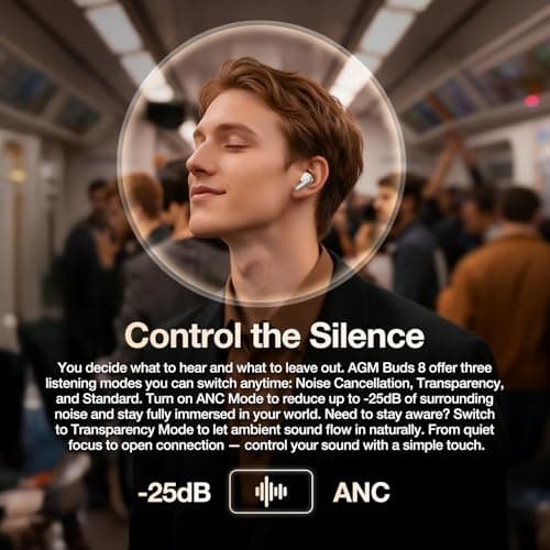 AGM Buds 8 True Wireless Earbuds Bluetooth 5.4 Headphone: Powerful Bass, ENC/ANC Noise Cancelling, Immersive Sound, TWS, 40H Playtime, Comfort Fit for Workouts Music Call (Black) — view 3