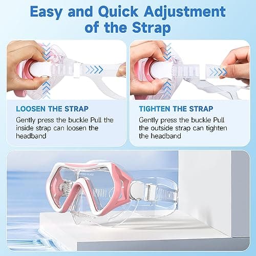 Findway Snorkel Mask,180°view Snorkelling Mask Adult & Junior, Diving mask Anti-Fog & Anti-UV Tempered Glass, Wide View Snorkel Mask, Easy Adjustable Strap Mask for Diving, Snorkelling and Swimming — view 6