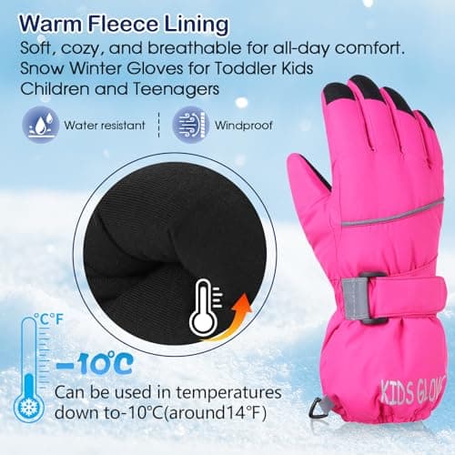 PONCEAU Kids Waterproof Gloves，kids Ski Gloves Warmest and Breathable Children Snow Gloves Boys & Girls Thermal Gloves for Skiing, Snowboarding and Winter Outdoor Sport — view 5