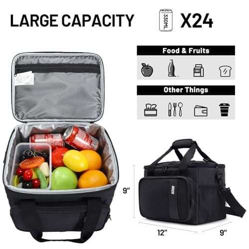 MIER Large Lunch Bag Men with Shoulder Strap & Multiple Pockets, 15L, Black — view 6