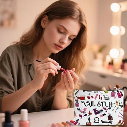 Nail Stuff Manicure Organiser Bag for Women Nail Polish Tool Accessories Organiser Pouch for Manicurist DIY Nails Art Storage Bag for Girls Portable Travel Manicure Canvas Makeup Bags — view 5