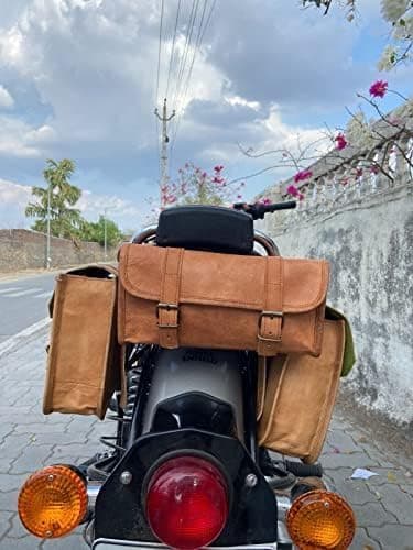 Handmade Panniers Luggage Leather Saddle Bags || Motorcycles Bike Power Sports Moped Accessories || Leather Dual Sport Motorcycle Left Right Two Side Bag with Tool Bag (Set of 3 Brown) — view 4