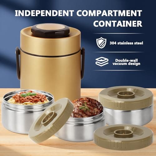 2L Insulated Food Flask, 3-Tier Stainless Steel Thermal Lunch Box with Bag — view 6