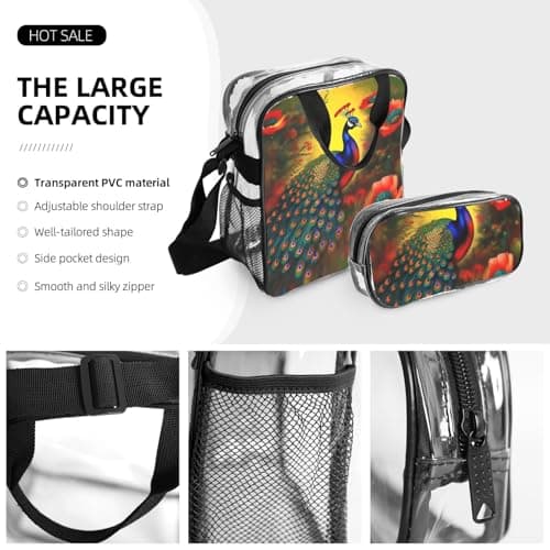 WZYCWB Peacock flowers Patterned backpack set (lunch bag and pencil case) | Perfect for school, work, business trips, and travel. — view 5