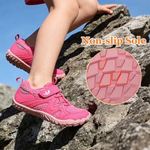 Kids Wide Barefoot Shoes Boys Girls Minimalist School Walking Shoes Trail Hiking Shoes Outdoor Running Sneaker Rose Red 1 UK — view 6