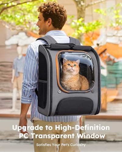 pecute Cat Backpack with Foldable Bowl, Bubble Cat Carrier, Grey — view 2