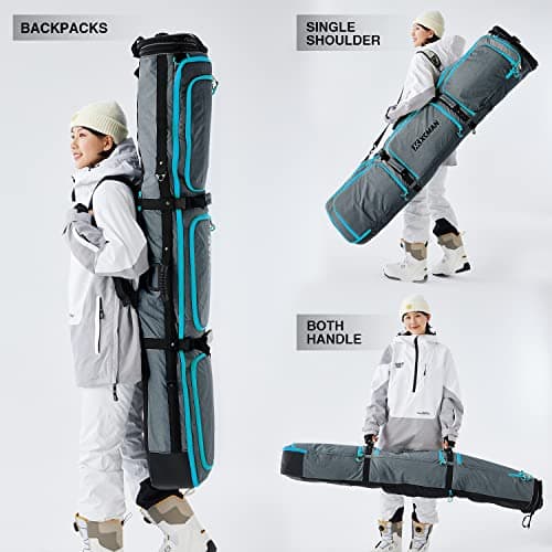 XCMAN Padded Snowboard Bag with Wheels,Adjustable Length 63-75In,Padded Bag for Air Traveling,Loading Capacity 100L… (Grey) — view 5