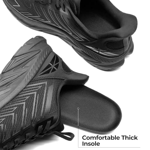 ALLSWIFIT Mens Slip On Walking Shoes Running Sneakers,All Black,9 — view 6