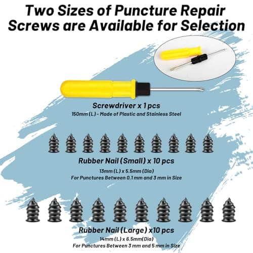 20 pcs Tyre Repair Kit, Puncture Repair Kit with Screwdriver, Self-Service Rubber Nails Tool, Emergency Car Puncture Repair Kit for Bike Motorbike Bicycle Flat Tire Plug (10S/10L) — view 2