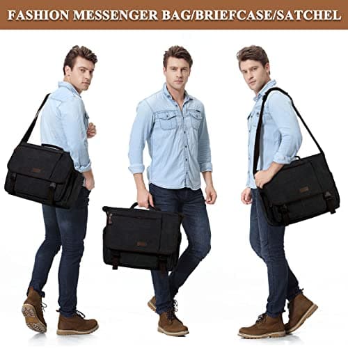 VASCHY Messenger Bag, Waxed Canvas Man Bag 15.6 inch Laptop Shoulder Bag for Men Women Water Resistant Briefcase Satchel with Shoulder Strap and Luggage Sleeve for Work,School,Business Trip (Grey) — view 2