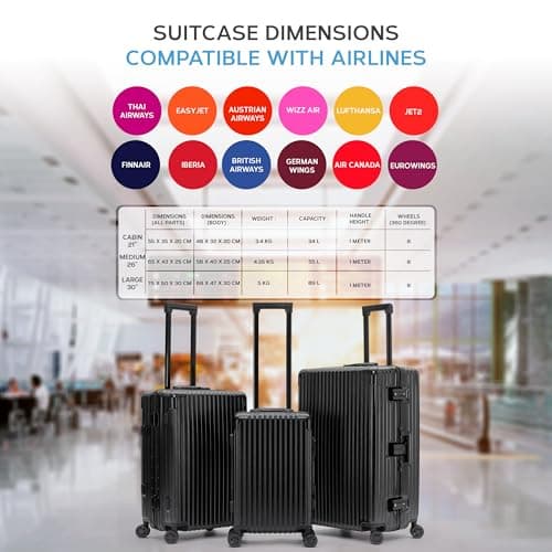 Flight Knight Premium Travel Suitcase - 8 Spinner Wheels - Built-in TSA Lock Lightweight Aluminium Frame, ABS Hard Shell Carry on Check in Luggage Highly Durable - Approved for Over 100 Airlines — view 3