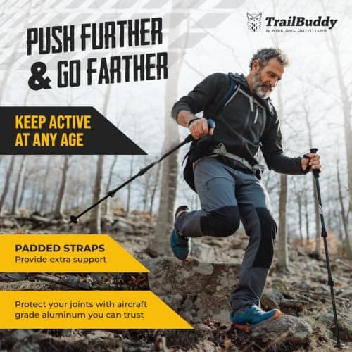 TrailBuddy Walking Poles - Pack of 2 Lightweight, Adjustable Trekking Poles for Hiking, Camping & Backpacking - Walking Sticks w/Cork Grip and Padded Strap — view 6