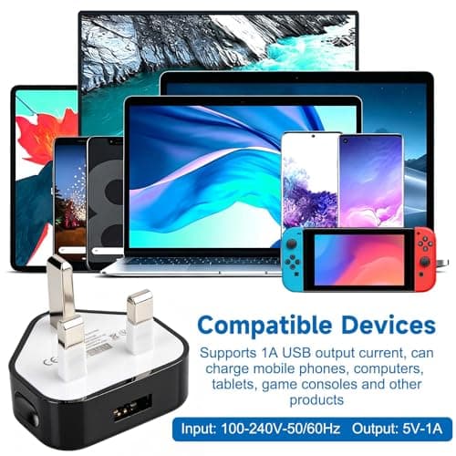 4 Pack 5V 1A USB Plug Adapter UK 3 Pin Wall Charger Fast Charging — view 3