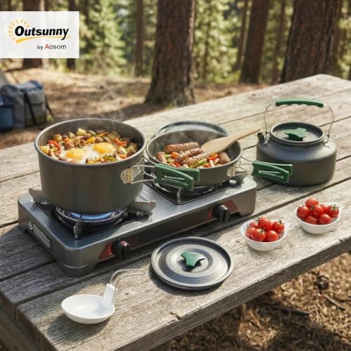 Outsunny Camping Cookware Set for 2-3 Ultralight Aluminium Cooking Kit Grey — view 2