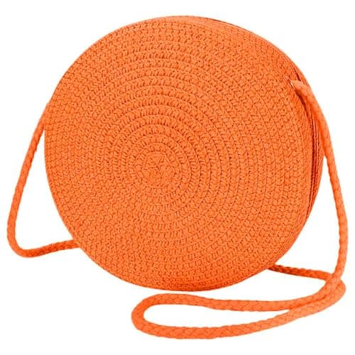 Jamron Handmade Round Straw Bag Crossbody Shoulder Bag Bohemian Beach Bag with Zipper SN0702152 Big Orange — view 3