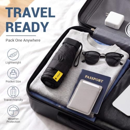 Jexine 6 Pack Mini Travel Compact Umbrella Windproof Manual Open Close Umbrella UV Protection Small Folding Design Fits in Pocket or Purse, Lightweight Portable for Women Men — view 6