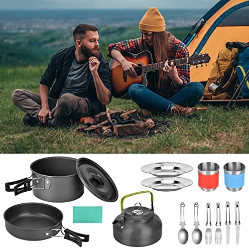 Queta Camping Cooking Set Outdoor Camping Pans Pots and Stove Cooking Gear for Outdoor Hiking BBQ Picnic Campfire Backpacking Travel (Style A) — view 6