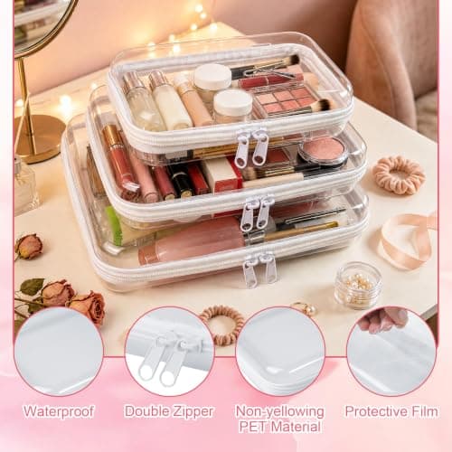 3PCS Clear Hard Shell Zipper Cases, Waterproof Travel Toiletry Toys Bags — view 3