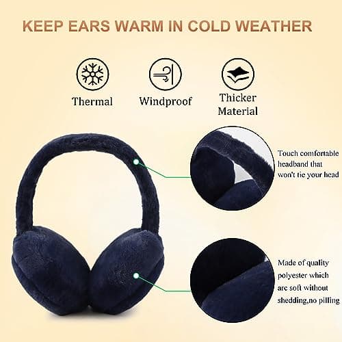 XIAOHAWANG Fluffy Ear Muff for Women Plush Foldable Earmuffs Kids Winter Earmuffs Girls Boys Cold Weather Ear Warmer (Navy) — view 6