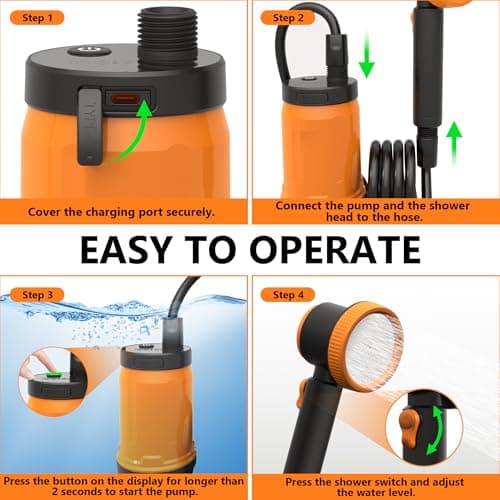 Camping Shower, 8000mAh Type-C Rechargeable Portable Shower Camping Shower,Camping Shower with Pump Heat Display, 2 Gear Adjustment, shower pump for Hiking, RV, Traveling, Car Washing, dog shower — view 5
