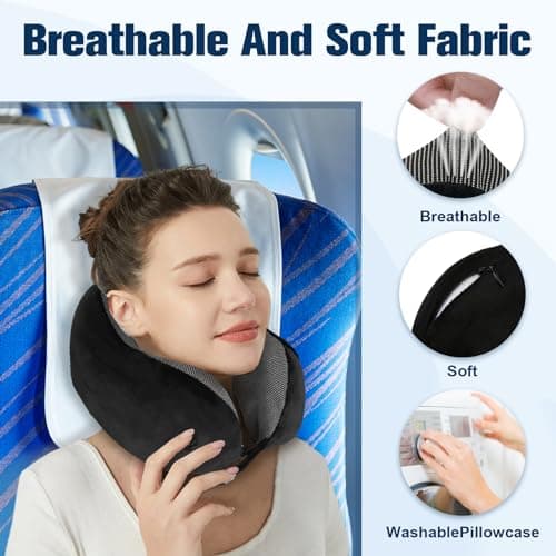 Cirorld Travel Pillow for Airplane, Neck Pillow for Travel, Memory Foam Travel Neck Pillow for Adults, Adjustable & Compact Flight Pillow, Ergonomic Neck Cushion, With Ear Plugs, Eye Mask, Carry Bag — view 6