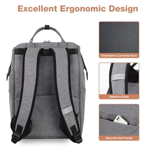 Lekesky Laptop Rucksack Bag 15.6 Inch Computer Backpack School Bag for Travel Business College Women Men- Grey — view 5