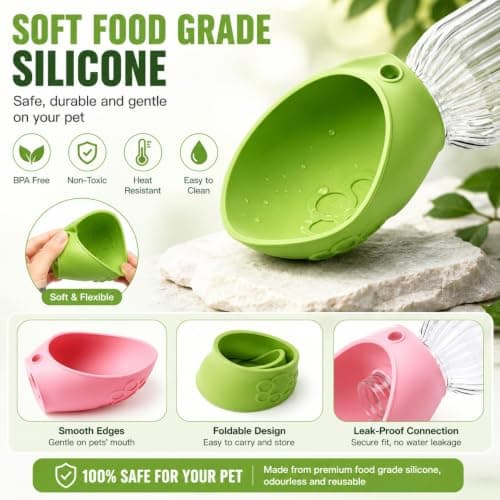 Dog Water Bottle for Walking, Portable Pet Water Bottle for Dogs & Cats, Waters Dispenser for Travel Hiking, Leakproof Silicone Pet Drinking Cup, Universal Plastic Bottles Attachment (Red & Green) — view 2