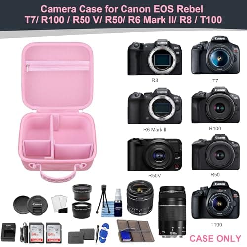 RAIALL Case for Canon EOS 2000D/4000D/R50/R100/R10/R8/R7 DSLR Camera, Pink — view 3
