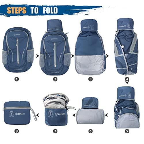ZOMAKE Lightweight Foldable Backpack Packable Rucksack (25L/Navy Blue) — view 6
