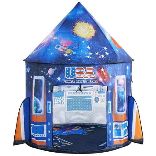 JOYIN Kids Play Tents Indoor Outdoor, Rocket Ship Play Tent, Astronaut Spaceship Space Night Sky Themed Pretend Playhouse, Pop Up Tent for Kids, Birthday Gifts for 3 4 5 6 7 8 Year Old Boys & Girls