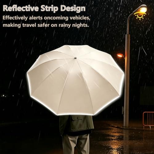 Sumlly Compact Inverted Umbrella with Carabiner Handle, 10 Ribs (Beige) — view 3